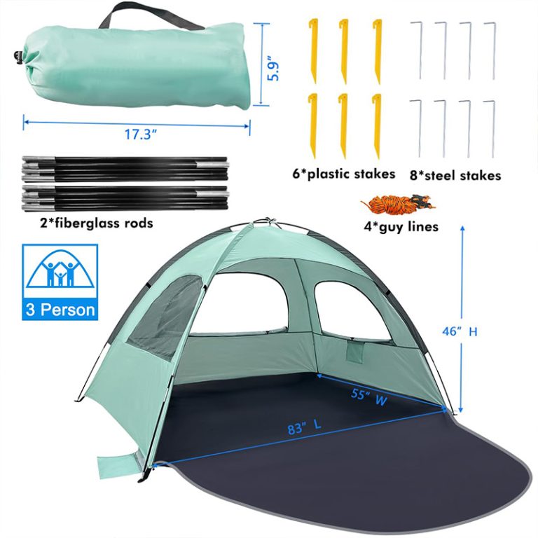 Beach Tent Anti-UV Portable Sun Shade Shelter for 3 4 6 8 Person, Extendable Floor with 3 Ventilating Mesh Windows Plus Carrying Bag, Stakes and Guy Lines4