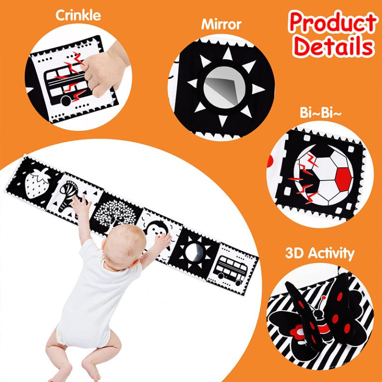 Black and White High Contrast Baby Toys 0-6 Months Soft Book for Brain Development, Tummy Time, Sensory, Montessori Learning Activities3