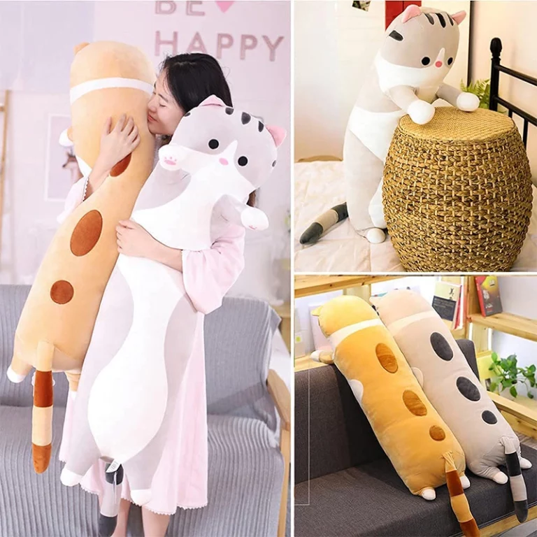 Cute Cat Plush Long Body Pillow Cuddle Cartoon Stuffed Animals Cat Plushie Soft Doll Pillows Gifts for Kids Girls Orange 19 1