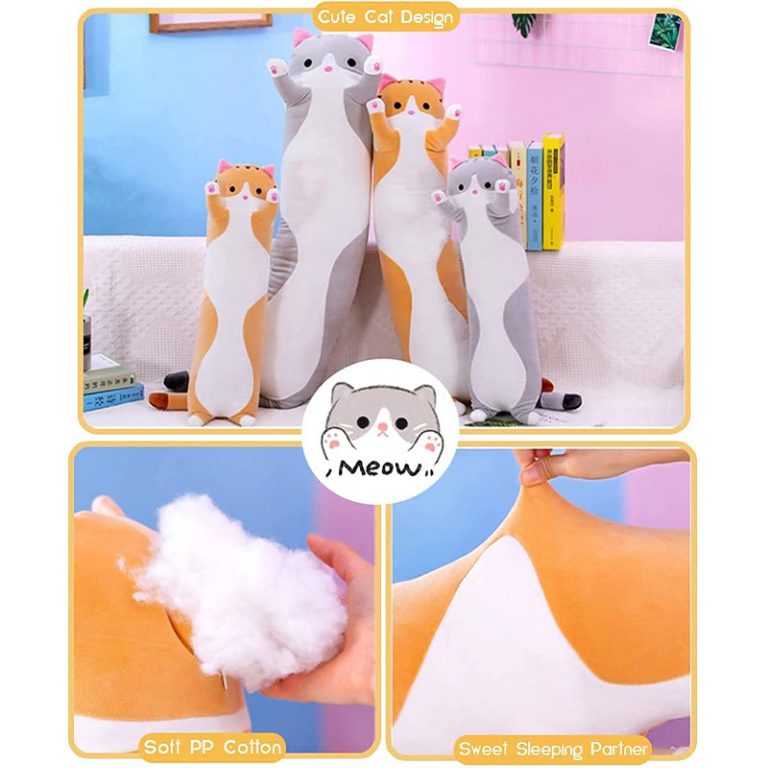 Cute Cat Plush Long Body Pillow Cuddle Cartoon Stuffed Animals Cat Plushie Soft Doll Pillows Gifts for Kids Girls Orange 19 2