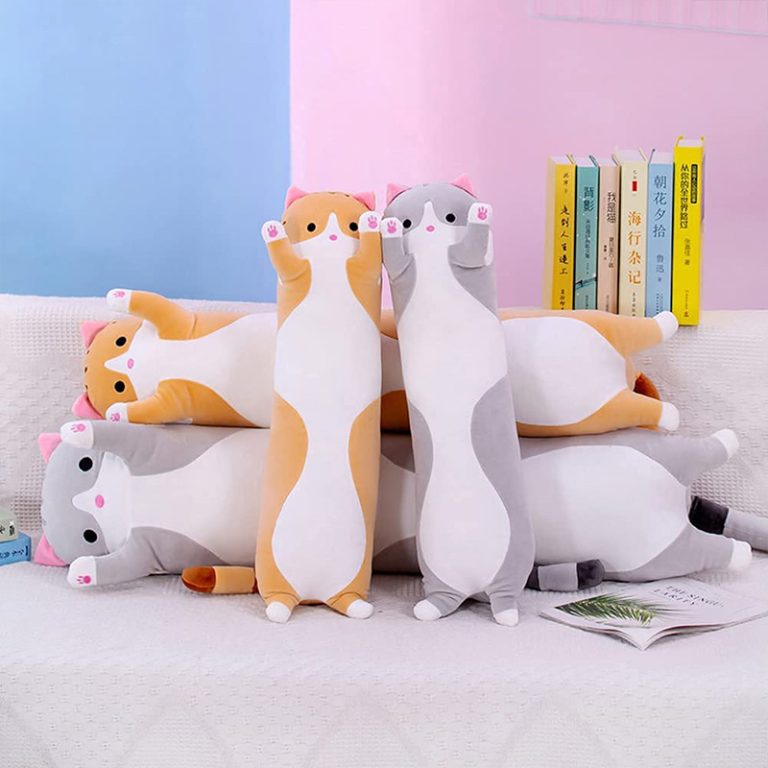 Cute Cat Plush Long Body Pillow Cuddle Cartoon Stuffed Animals Cat Plushie Soft Doll Pillows Gifts for Kids Girls Orange 19 4