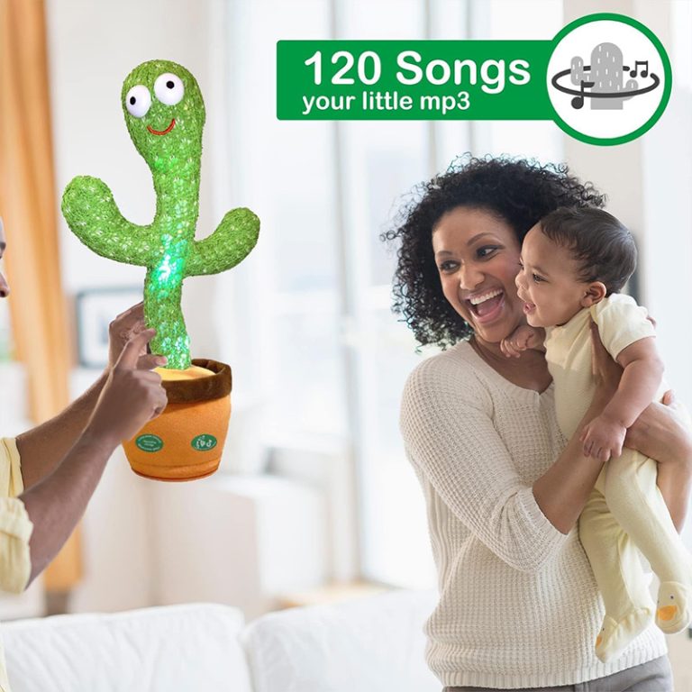 Dancing Talking Cactus Mimicking Toy,Talking Repeat Singing Sunny Cactus Toy 120 Pcs Songs for Baby 15S Record Your Sound Sing+Dancing+Recording+LED1