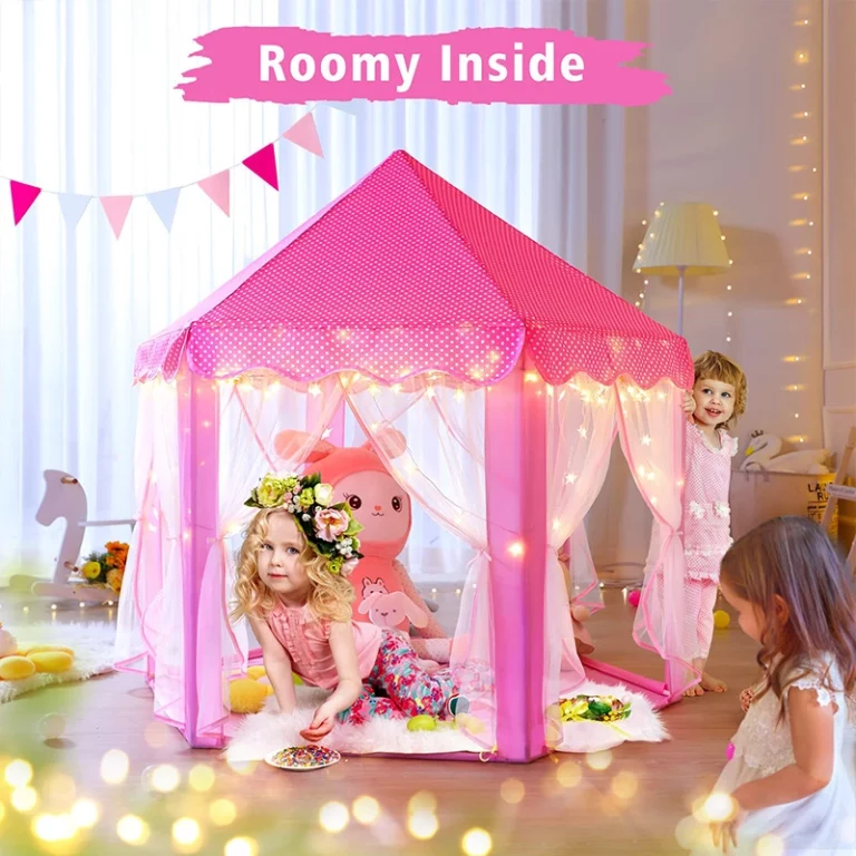 Princess Tent Girls Large Playhouse Kids Castle Play Tent with Star Lights Toy for Children Indoor and Outdoor Games, 55'' x 53'' (DxH)1