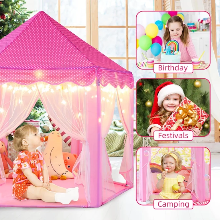 Princess Tent Girls Large Playhouse Kids Castle Play Tent with Star Lights Toy for Children Indoor and Outdoor Games, 55'' x 53'' (DxH)1